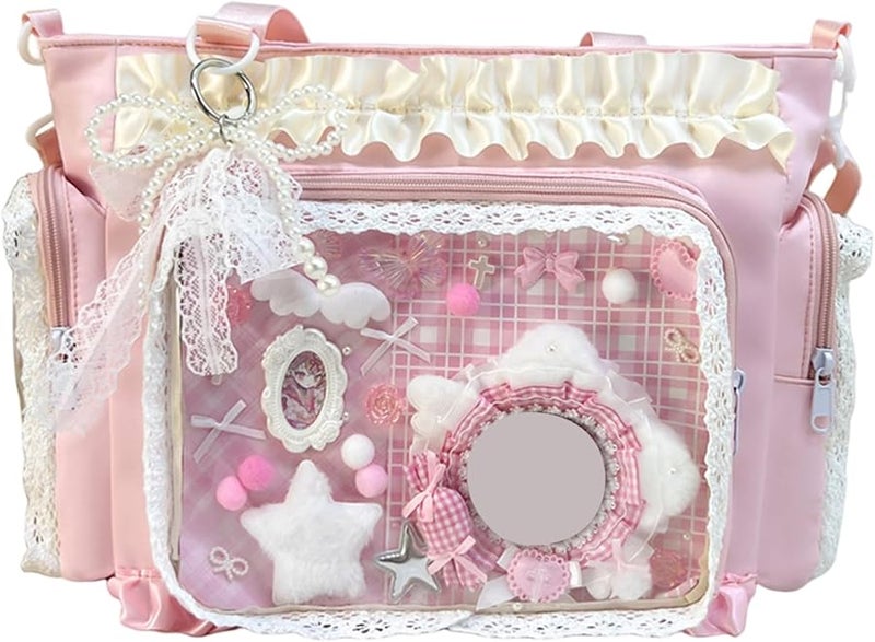 حقيبة إيتا من النايلون مع دانتيل كاواي وأهداب وشريط عرض واضح قابل للتعديل للارتداء عبر الجسم - Image 3